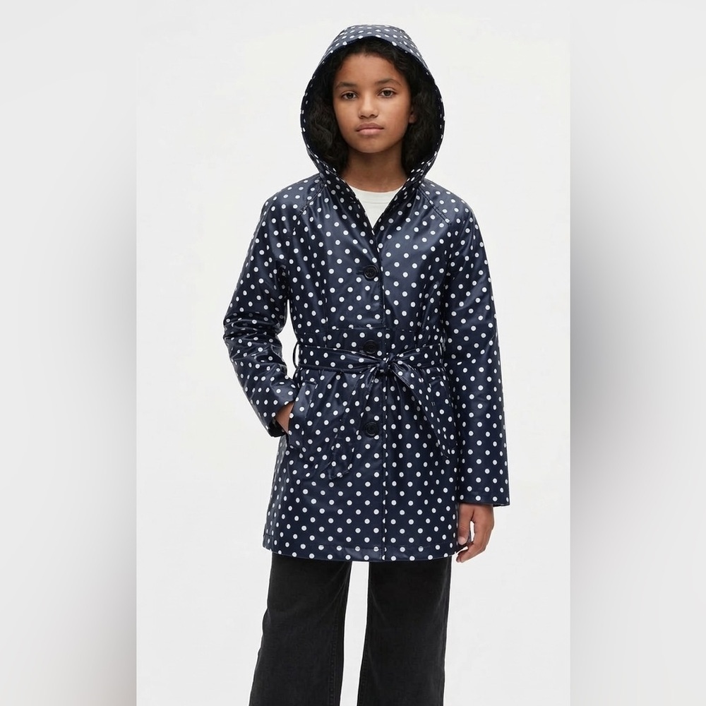 VTG Gap Kids xxl 16/18 navy Polka Dot Hooded Raincoat